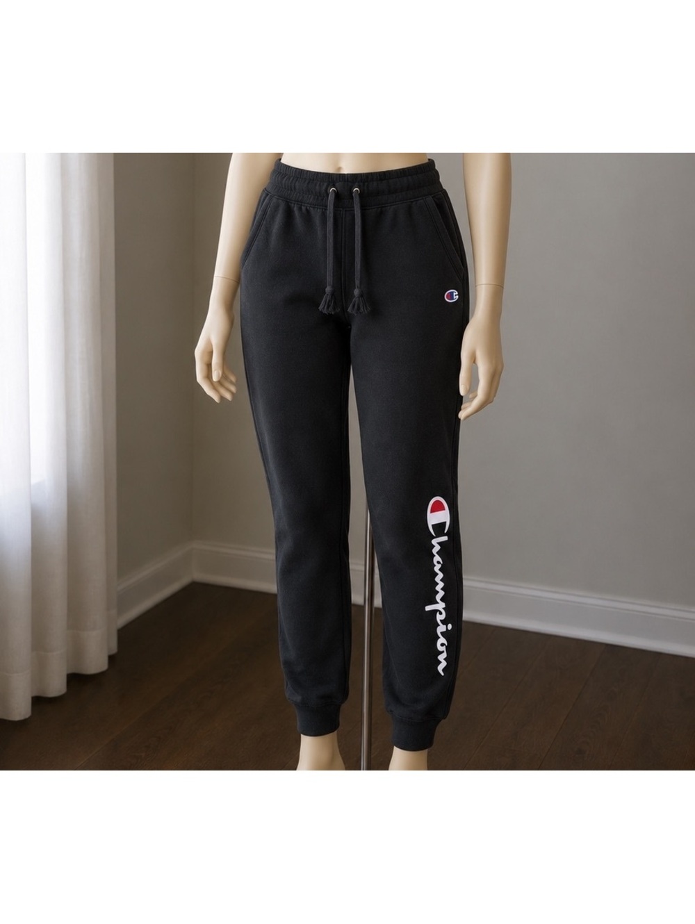 Champion Women’s XL Powerblend Fleece Joggers Black Script Logo Sweatpants